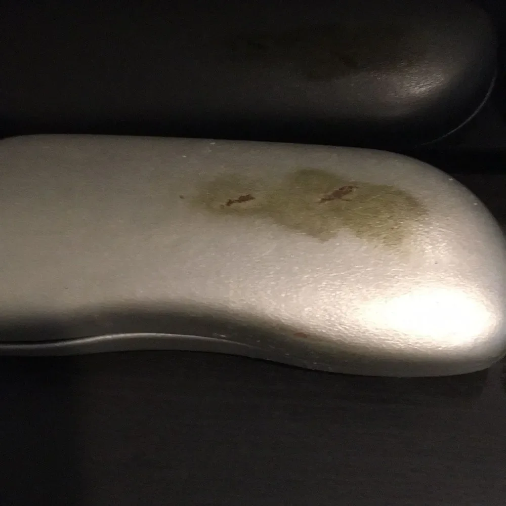 Silver Gray Ray-Ban titanium sunglasses eyeglasses case w/ marks on back bottom